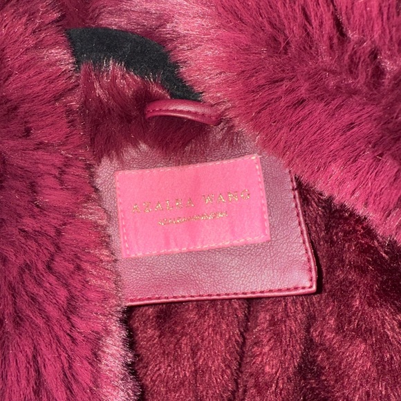 Azalea Wang Marbolo trench coat faux fur PU buttons shawl collar cuffs burgundy - Picture 9 of 12